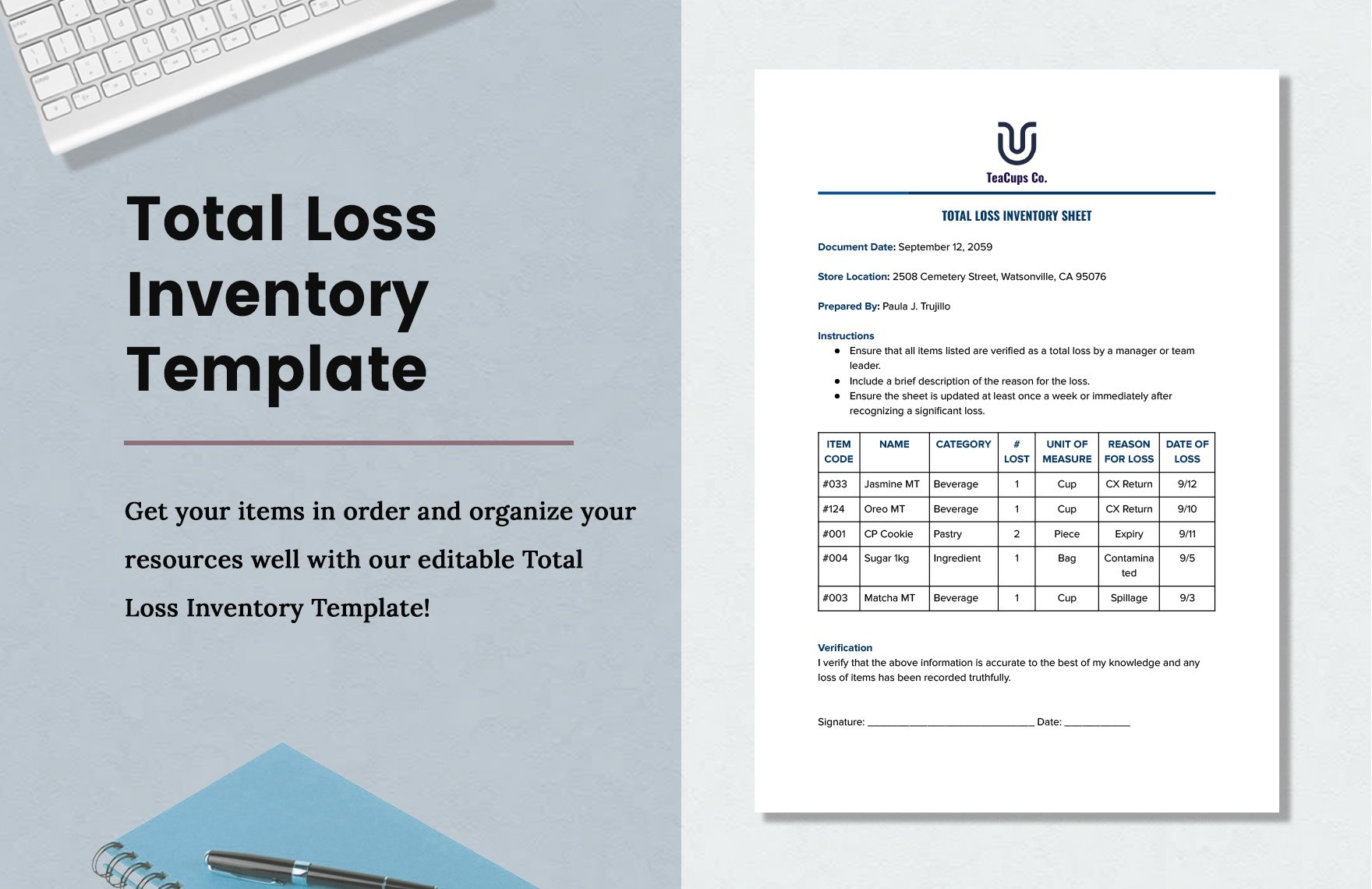 Total Loss Inventory Template
