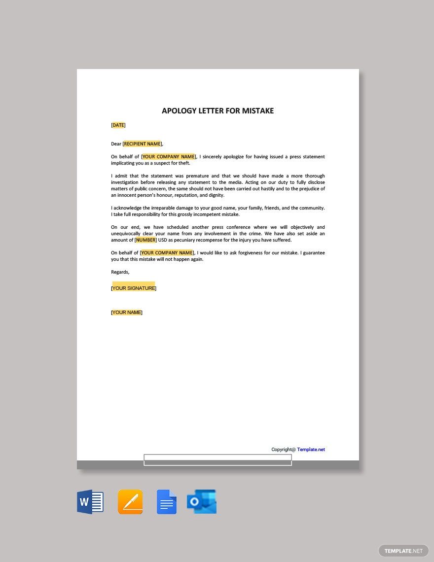 Apology Letter for Mistake in Word, Google Docs, PDF, Apple Pages, Outlook