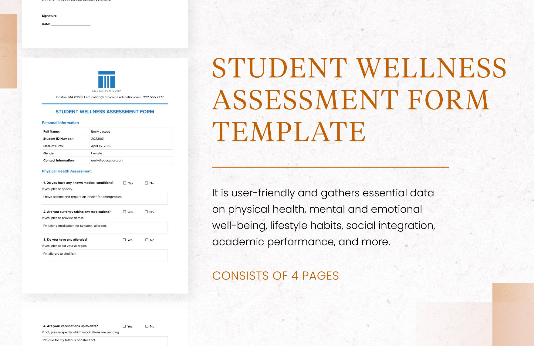 Student Wellness Assessment Form Template
