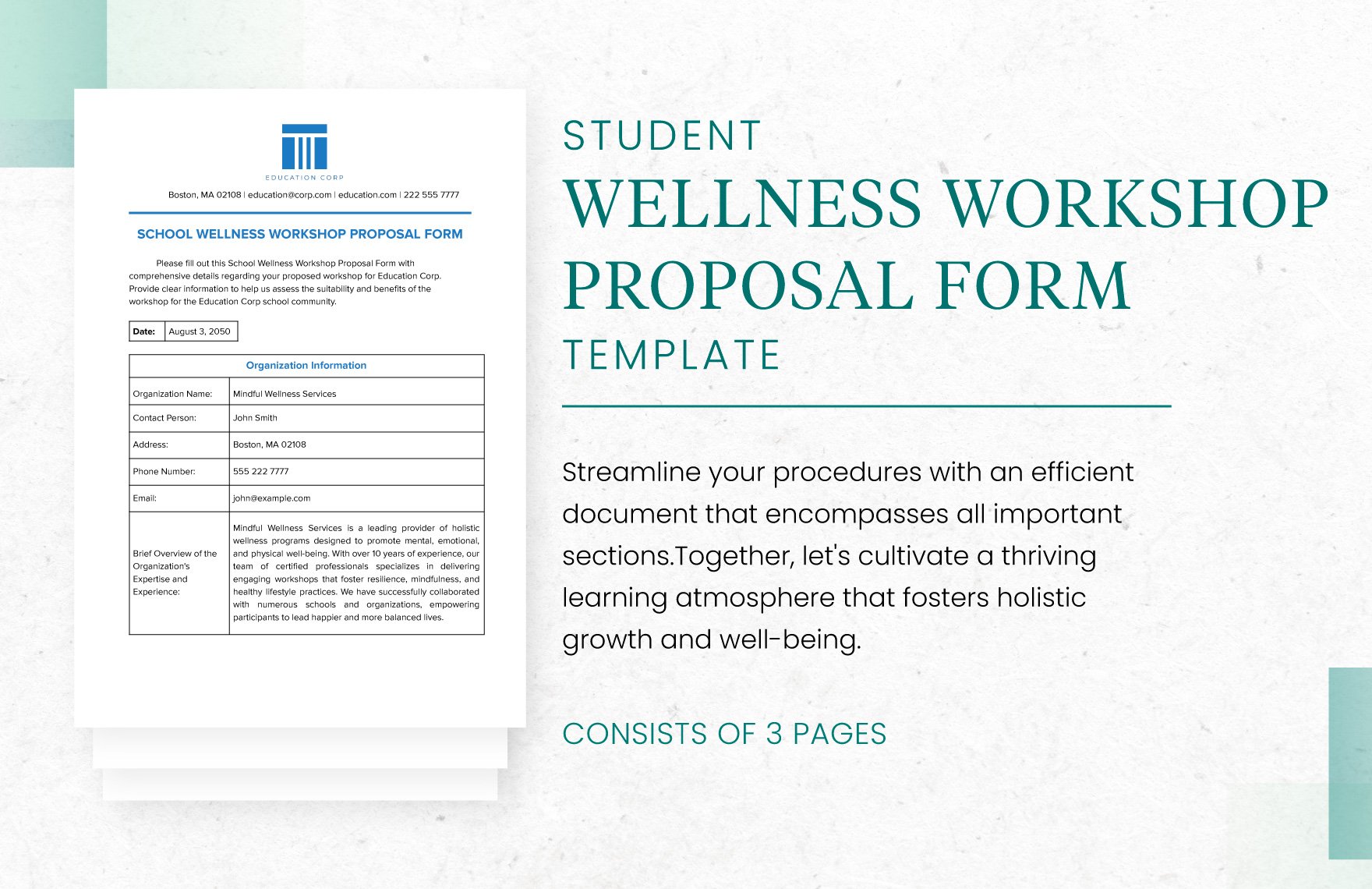 School Wellness Workshop Proposal Form Template