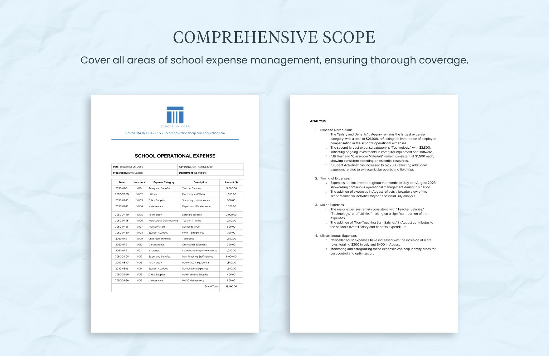 School Operational Expense Template