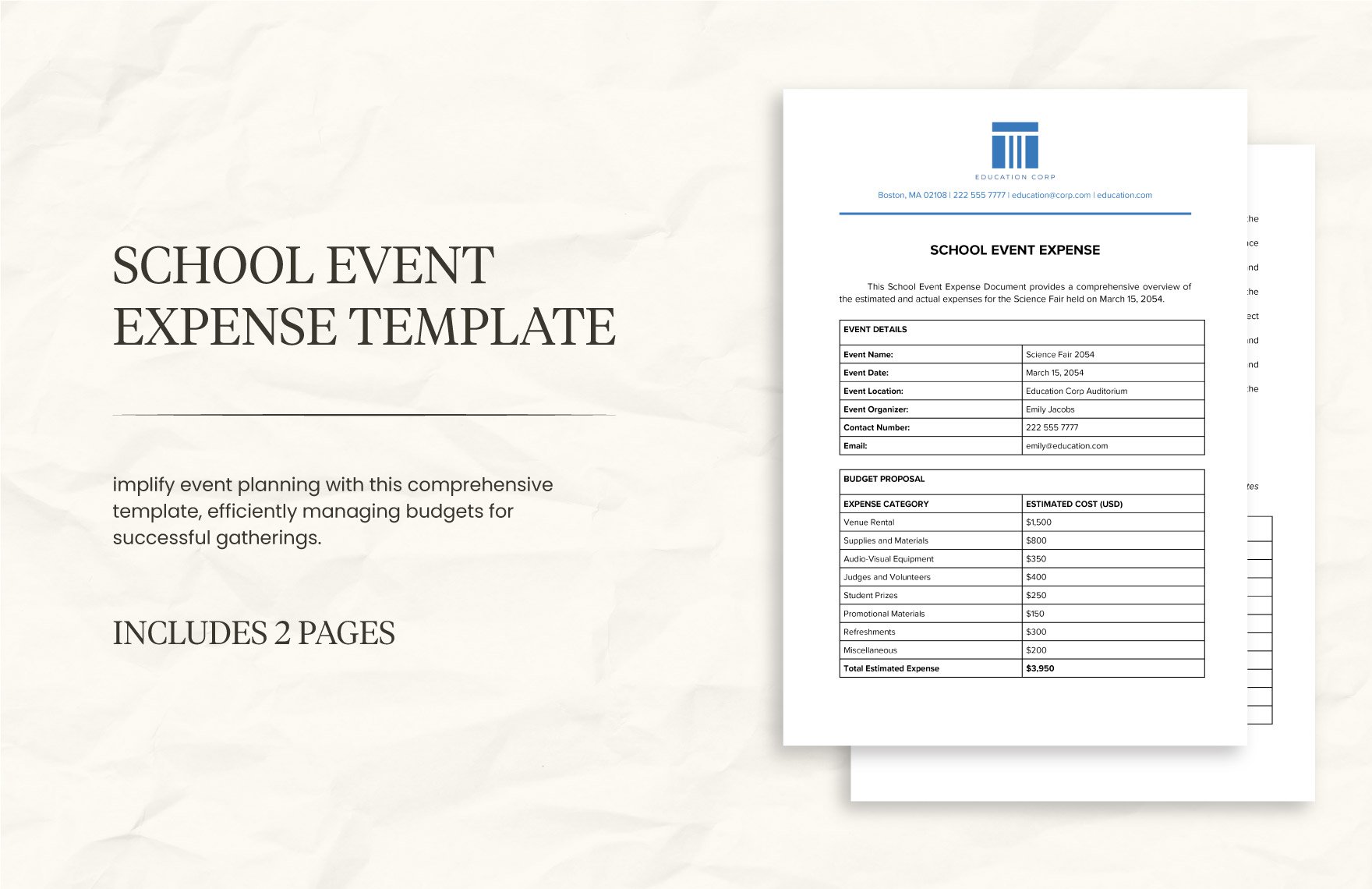 School Event Expense Template in Word, Google Docs, PDF