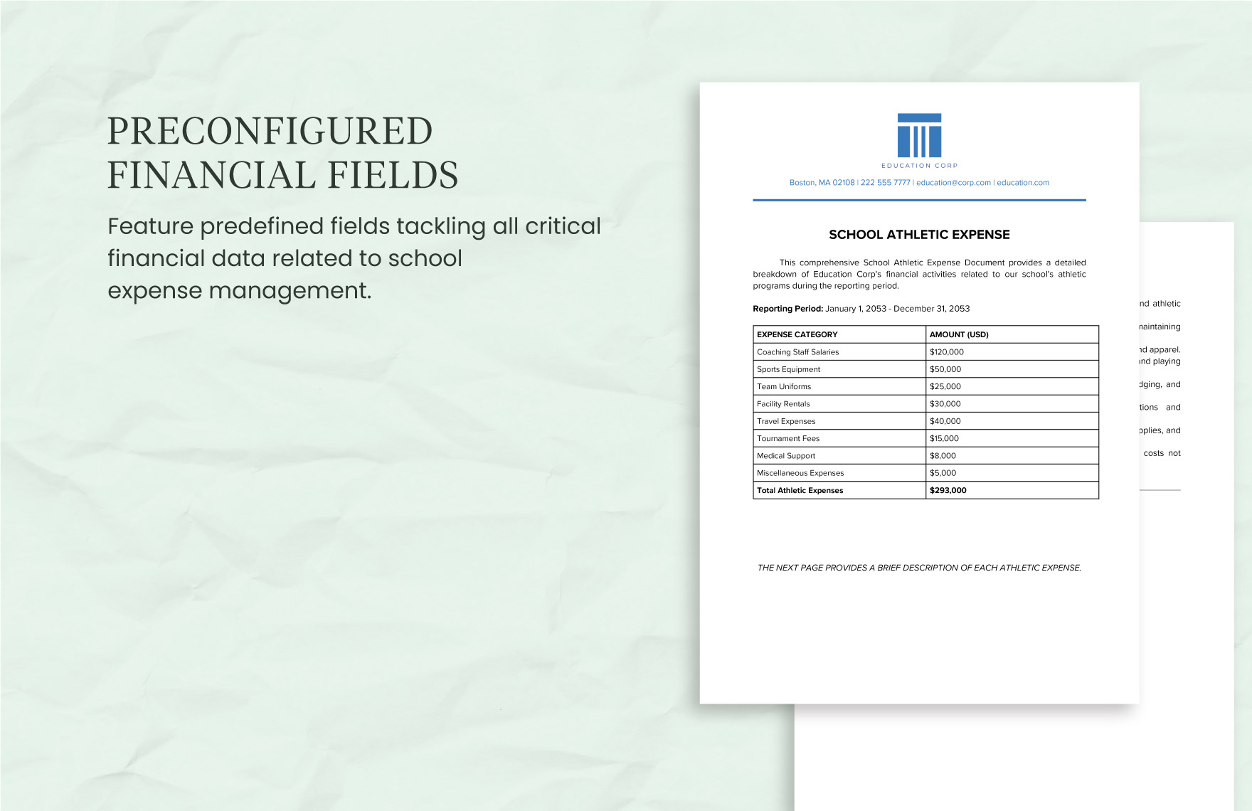 School Athletic Expense Template