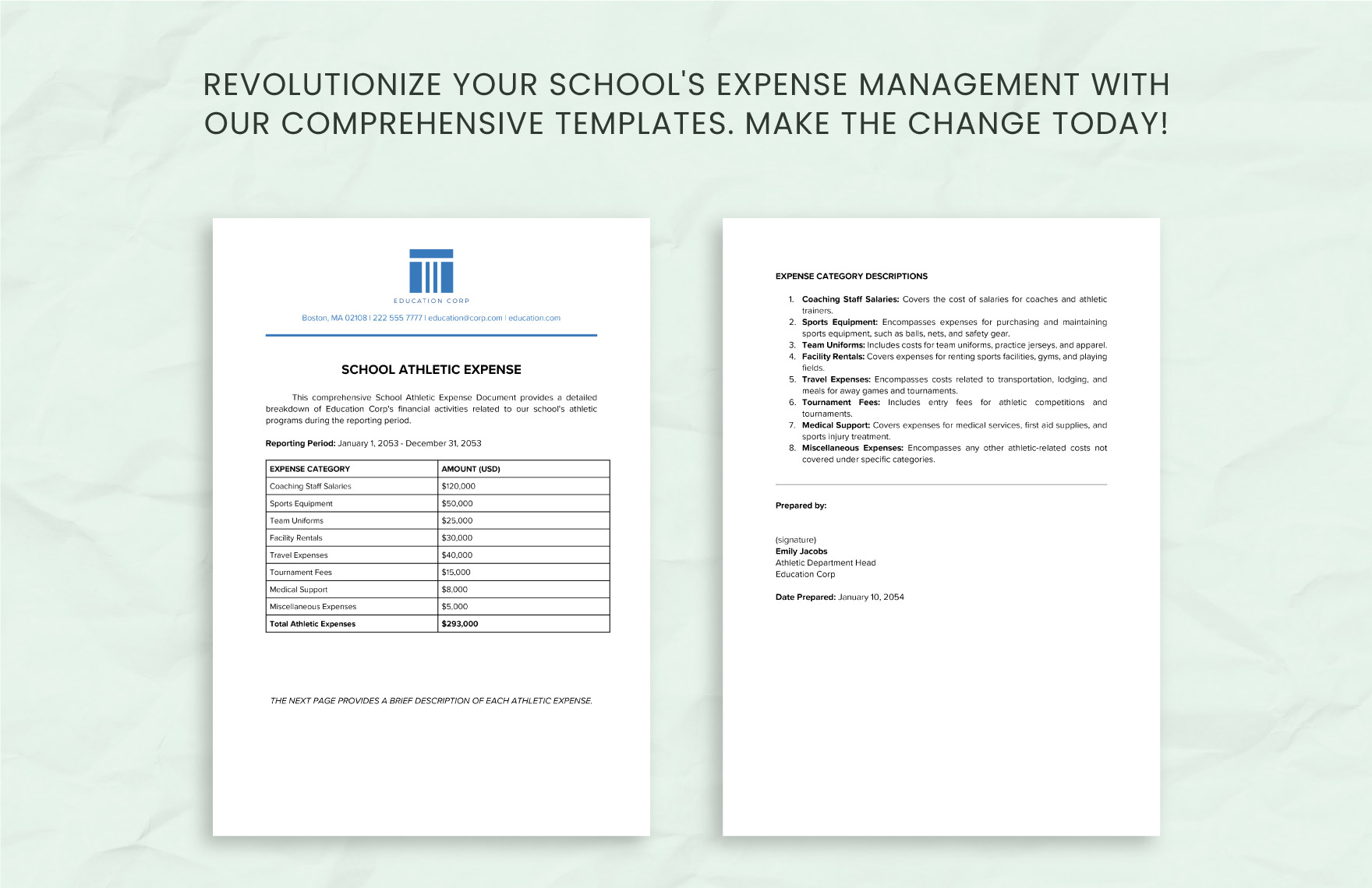 School Athletic Expense Template