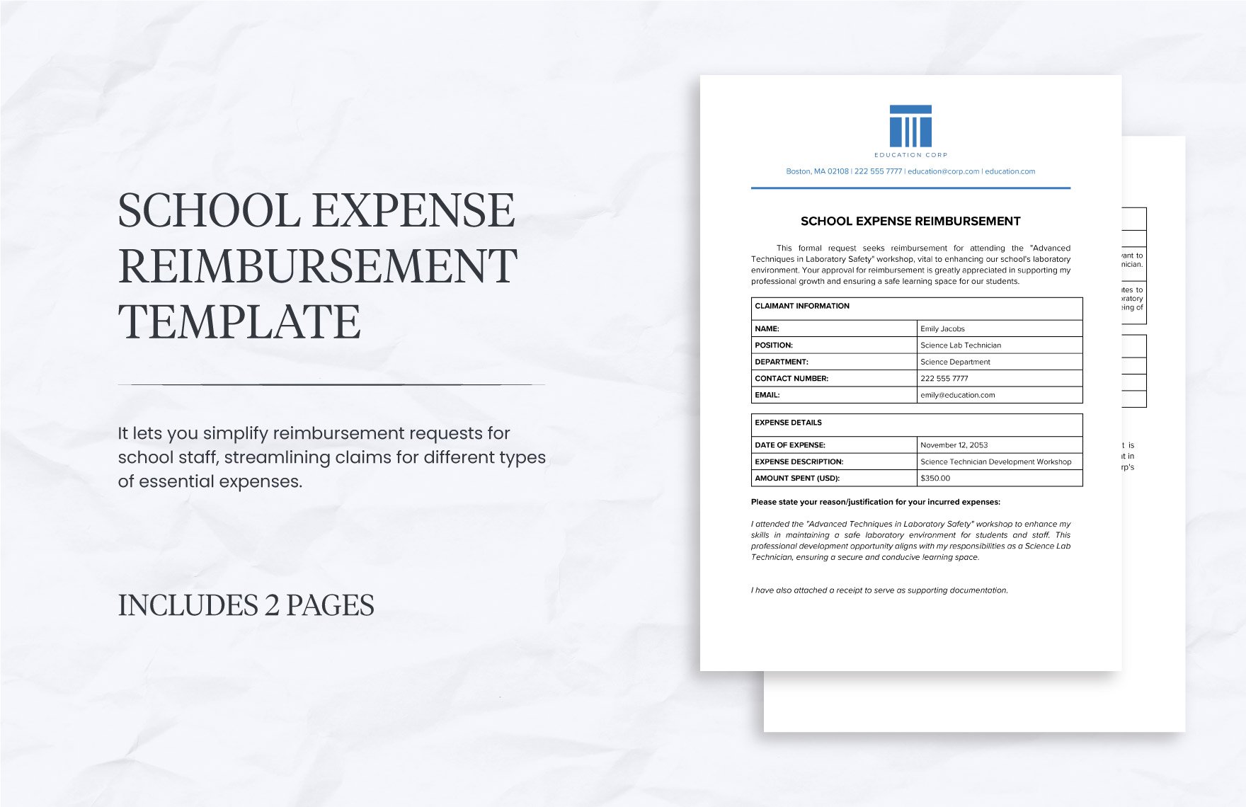 School Expense Reimbursement Template in Word, Google Docs, PDF