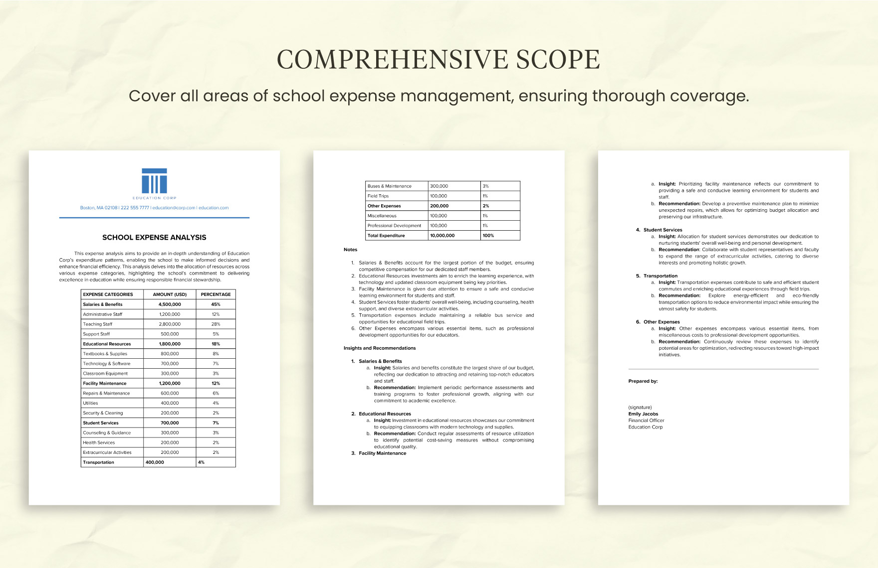 School Expense Analysis Template
