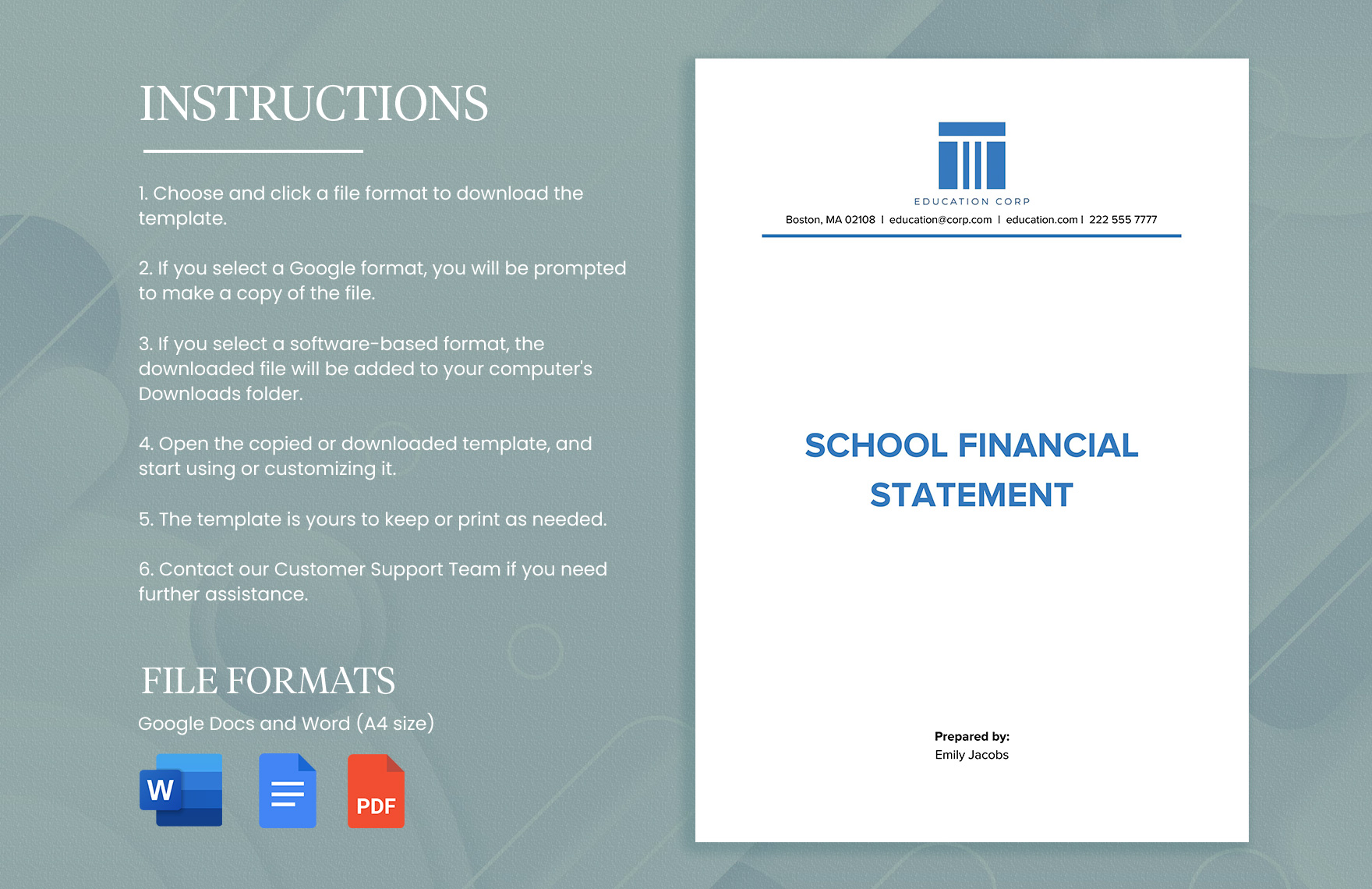 School Financial Statement Template