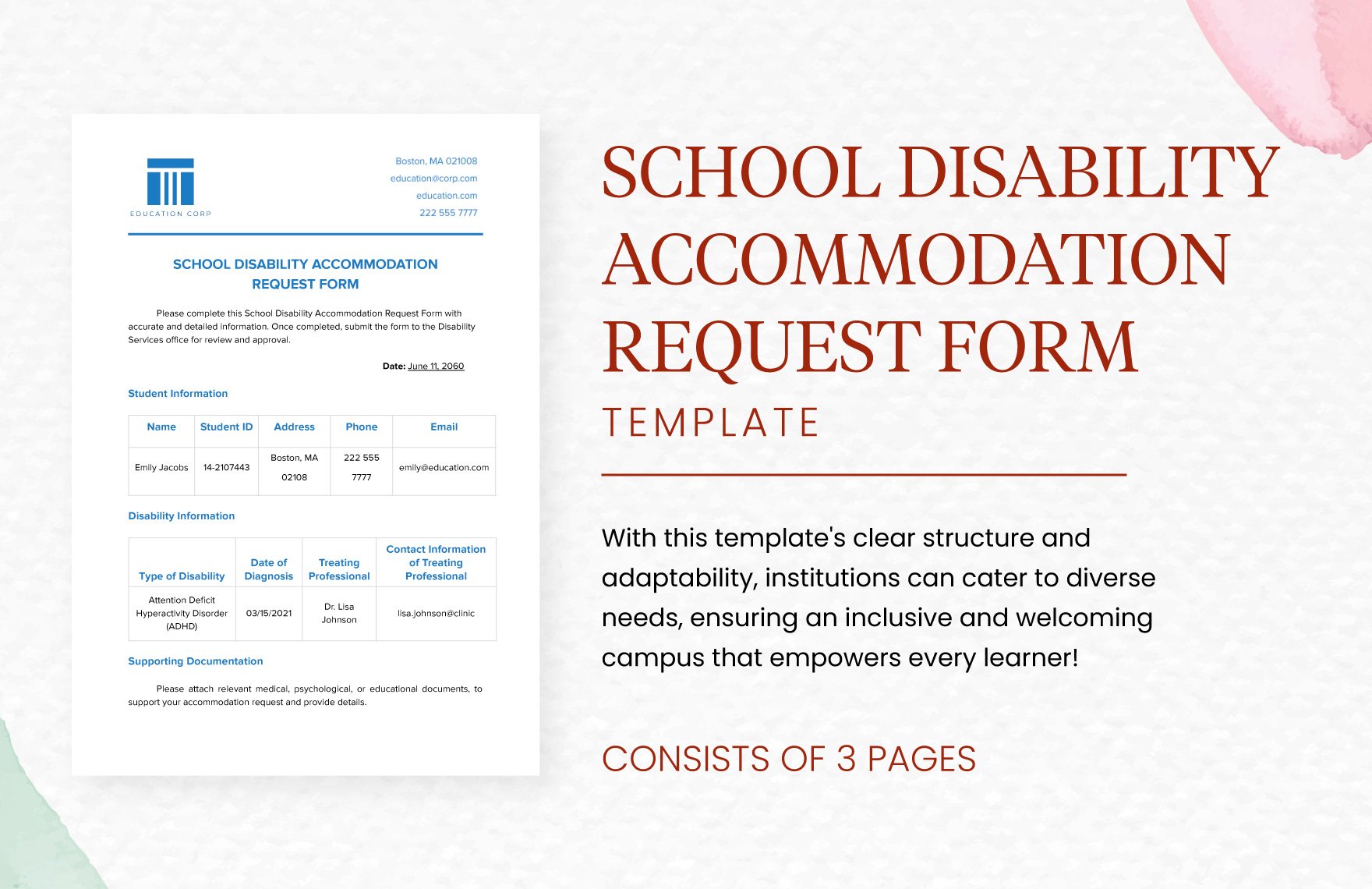 School Disability Accommodation Request Form Template