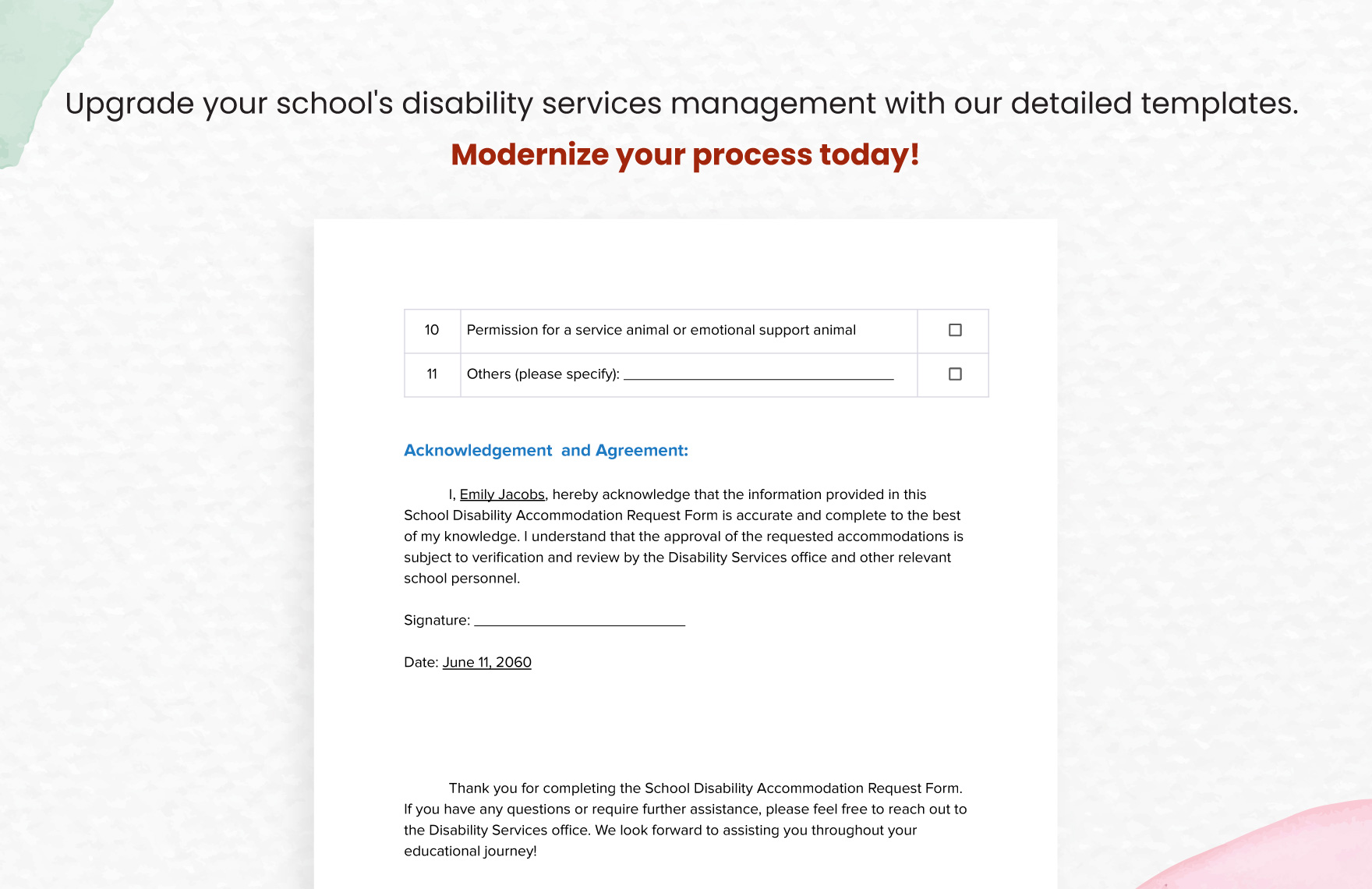School Disability Accommodation Request Form Template