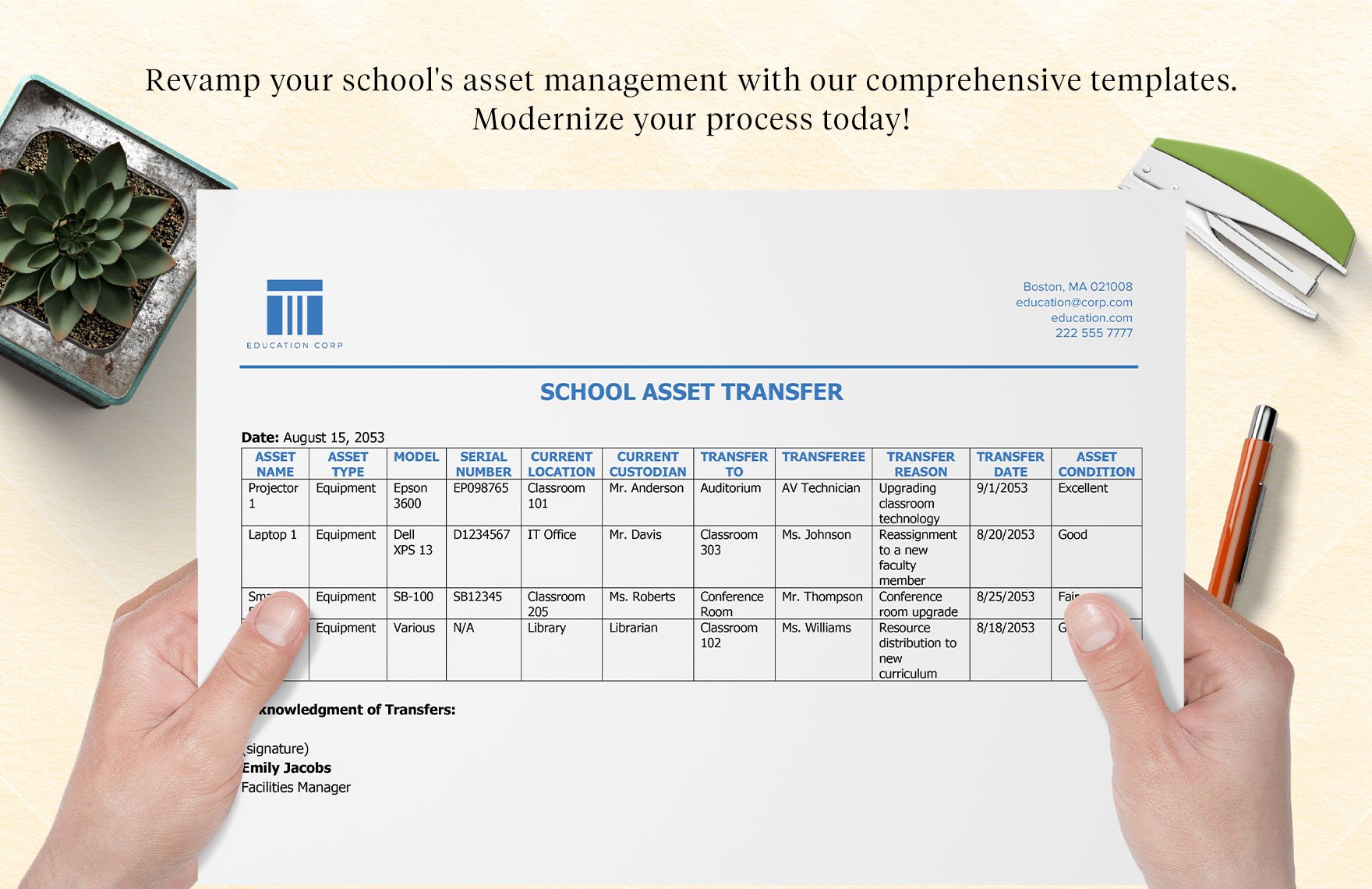 School Asset Transfer Template