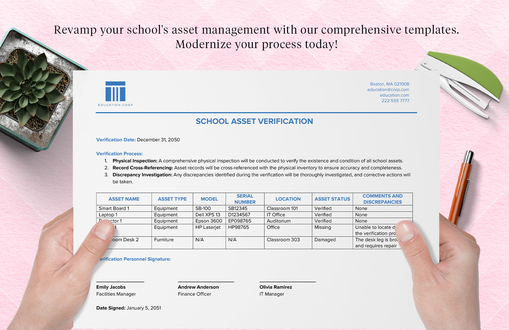 School Asset Verification Template