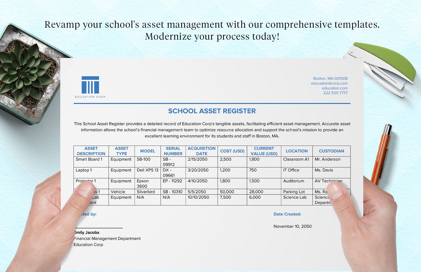 School Asset Register Template