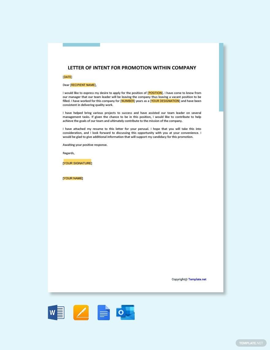 Letter of Intent for Promotion within Company Template