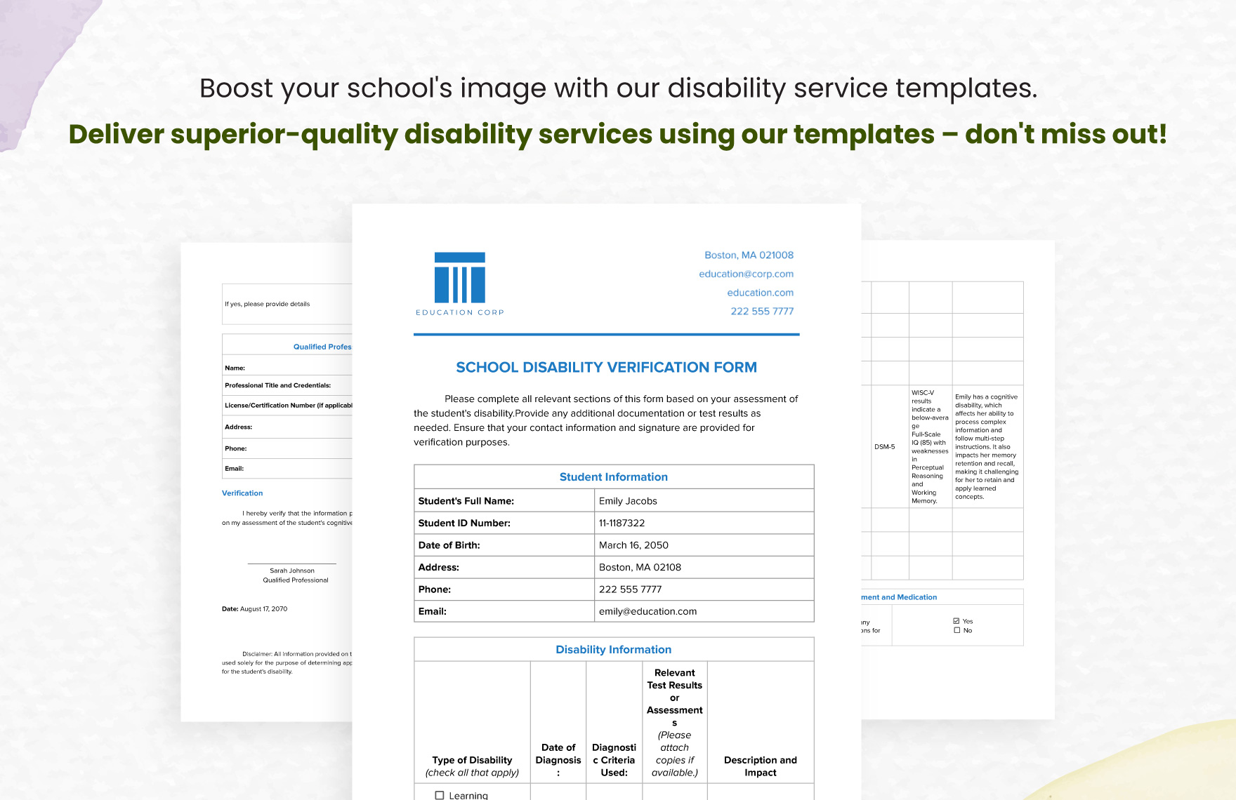 School Disability Verification Form Template