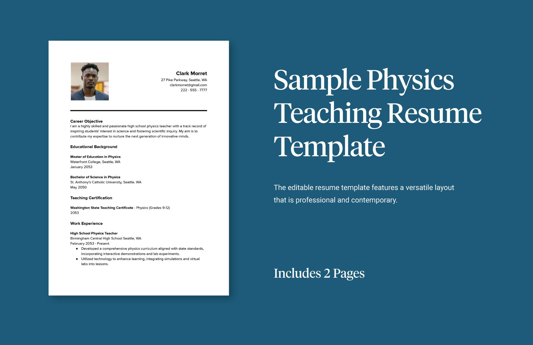 Sample Physics Teaching Resume Template