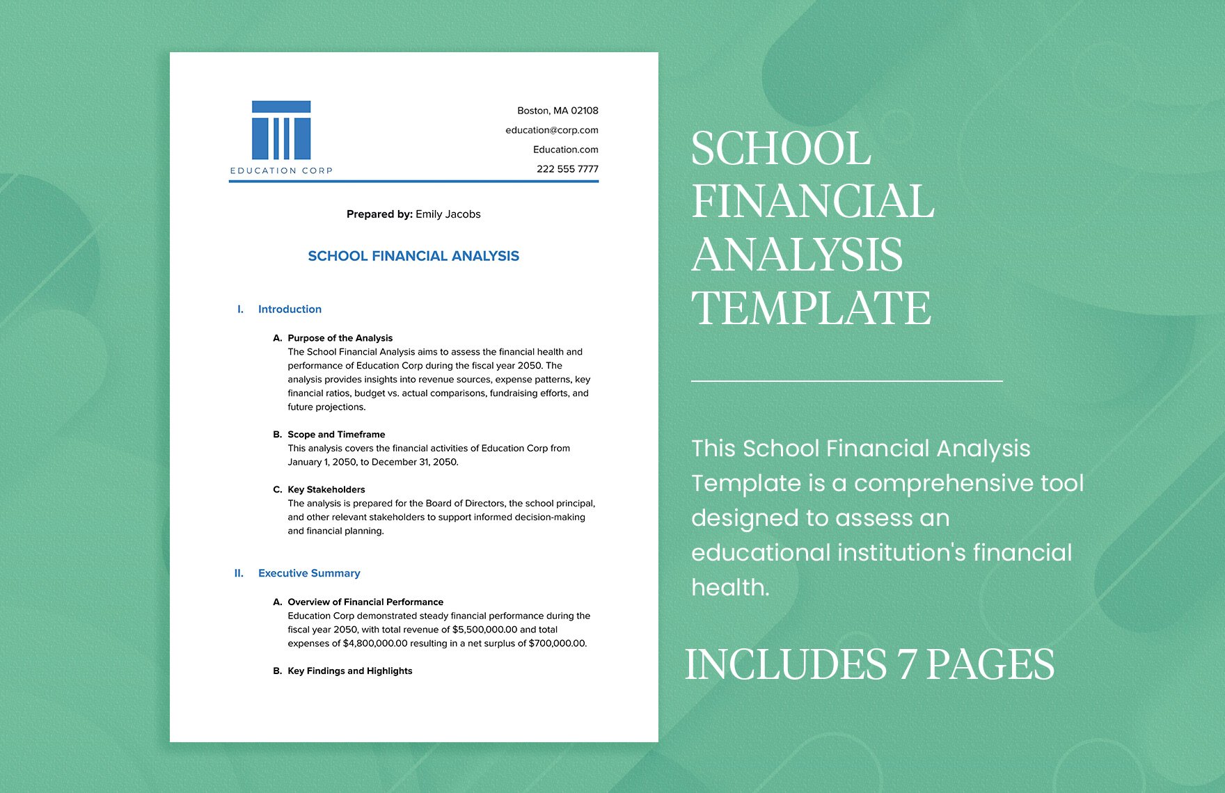 School Financial Analysis Template