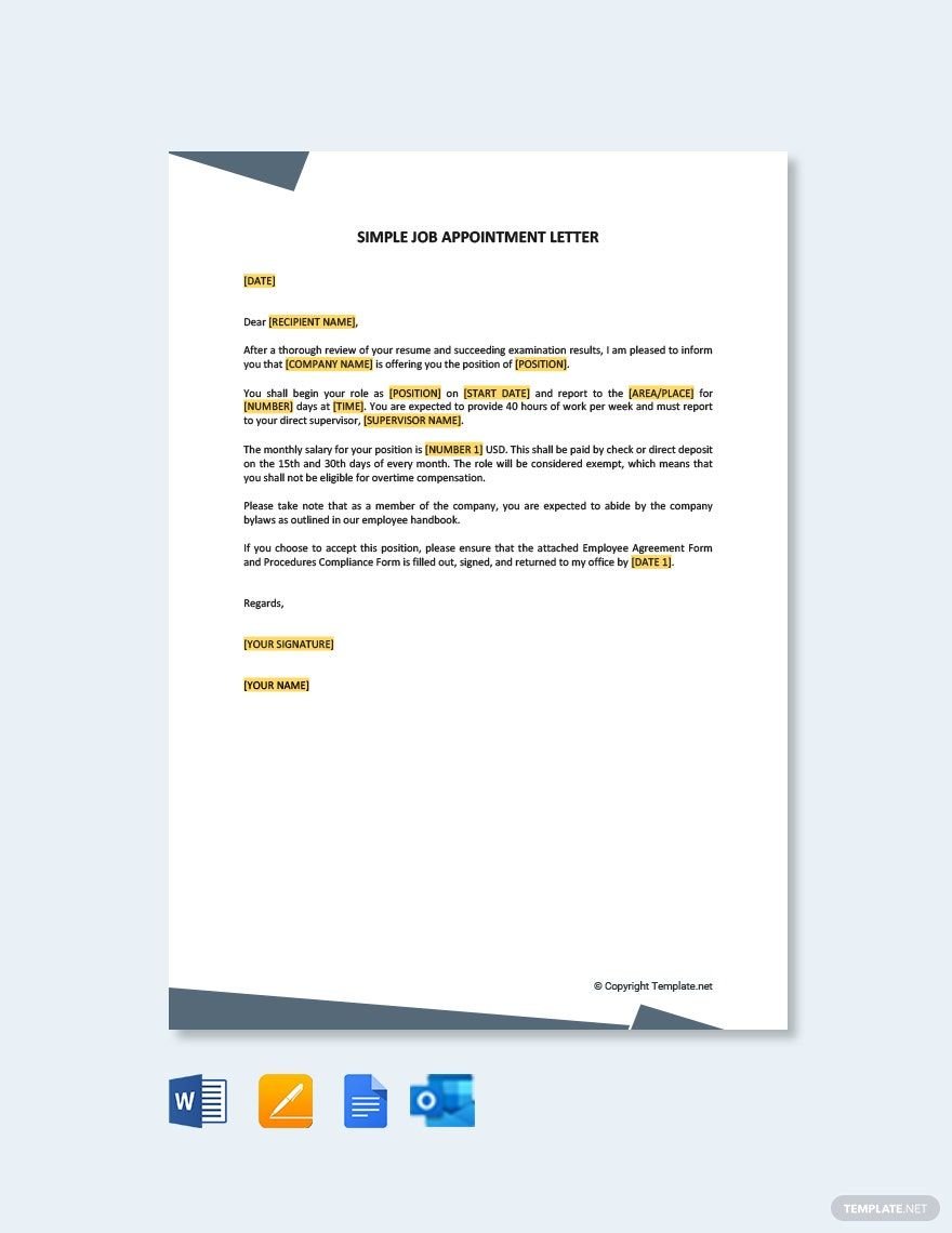 Simple Job Appointment Letter Template