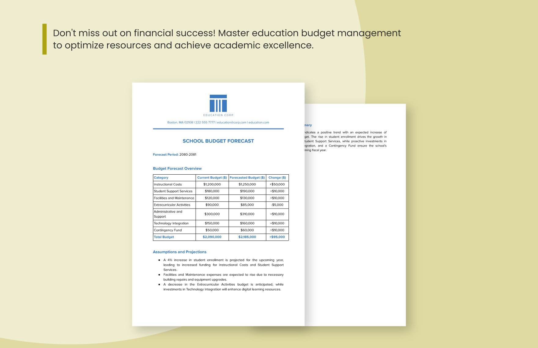 School Budget Forecast Template