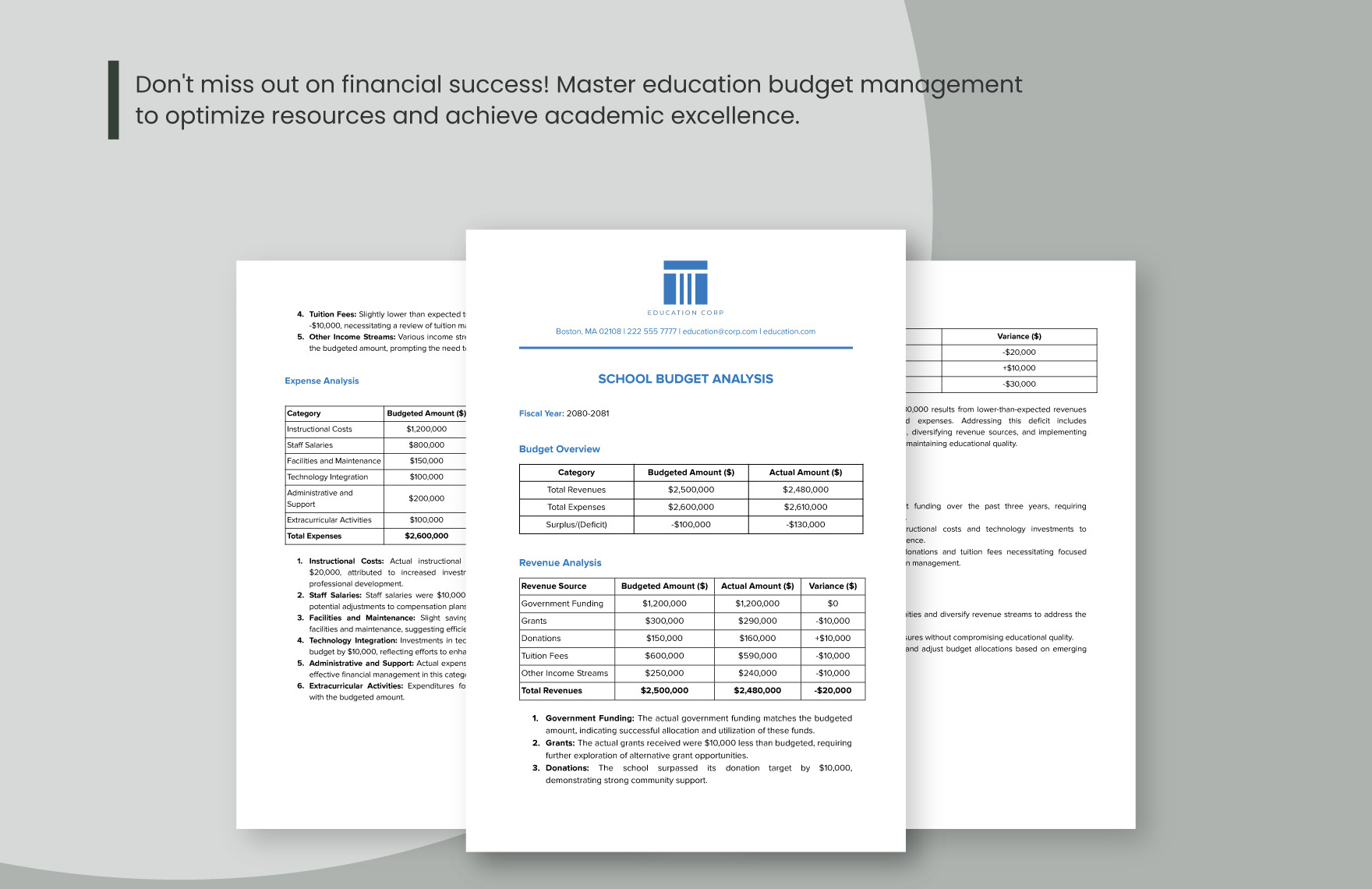 School Budget Analysis Template
