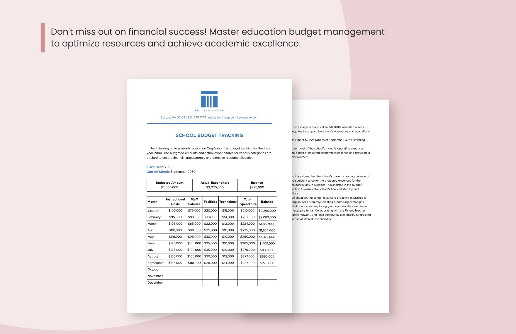 School Budget Tracking Template