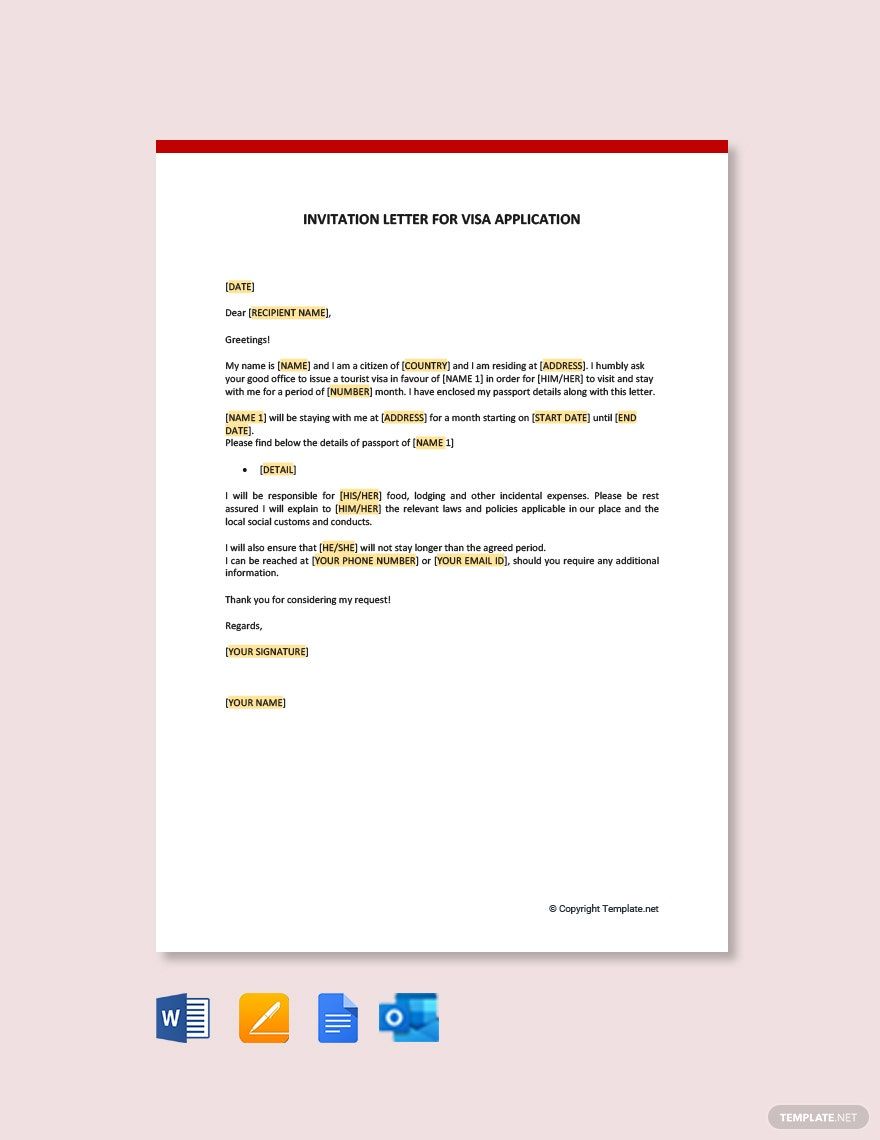 Sponsorship Letter for Visa from Father in Google Docs, Pages, Word