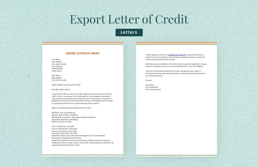 Export Letter of Credit in Word, Google Docs, Apple Pages, Adobe XD