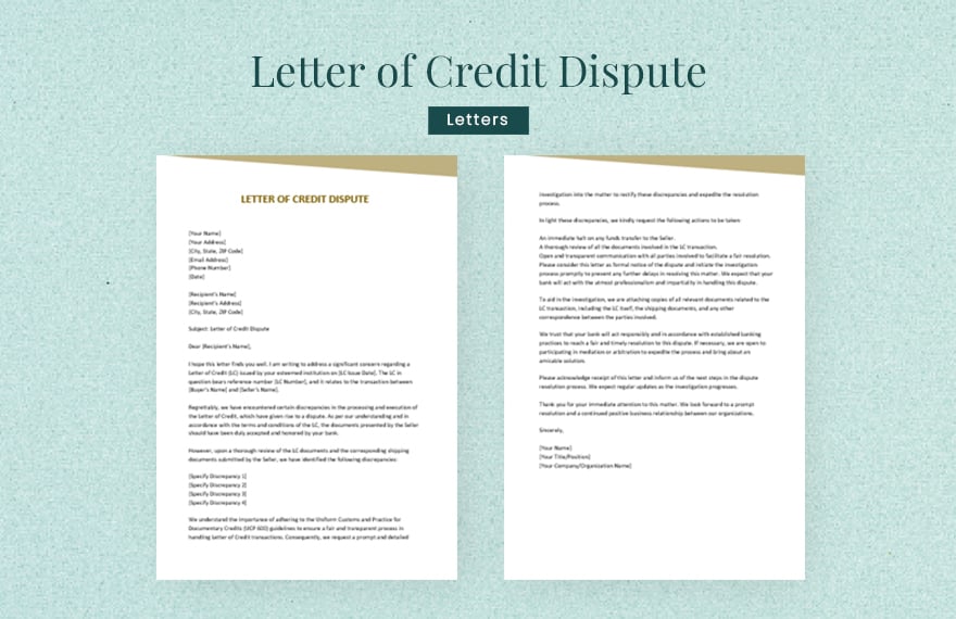 Letter of Credit Dispute in Word, Google Docs, Apple Pages