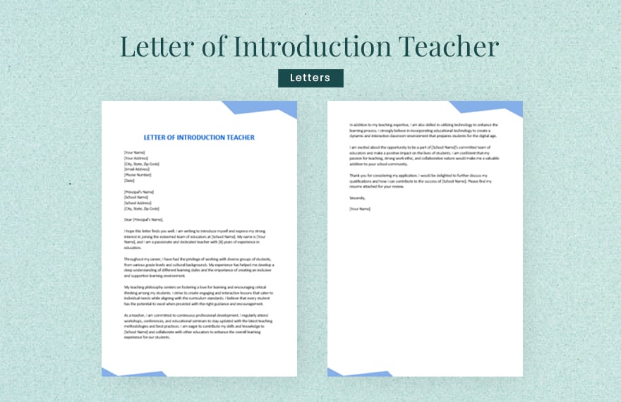 Letter of Introduction Teacher in Word, Google Docs, Apple Pages
