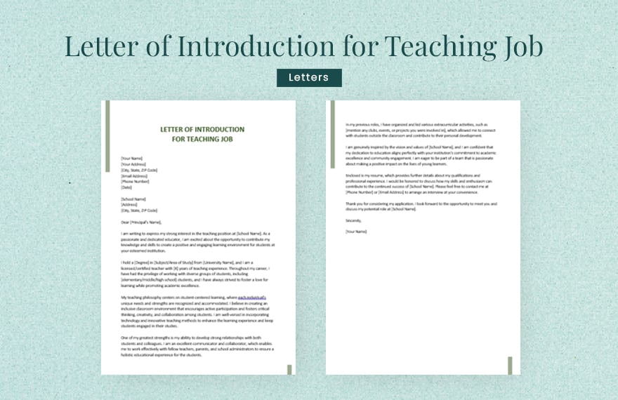 Letter of Introduction for Teaching Job in Word, Google Docs, Apple Pages