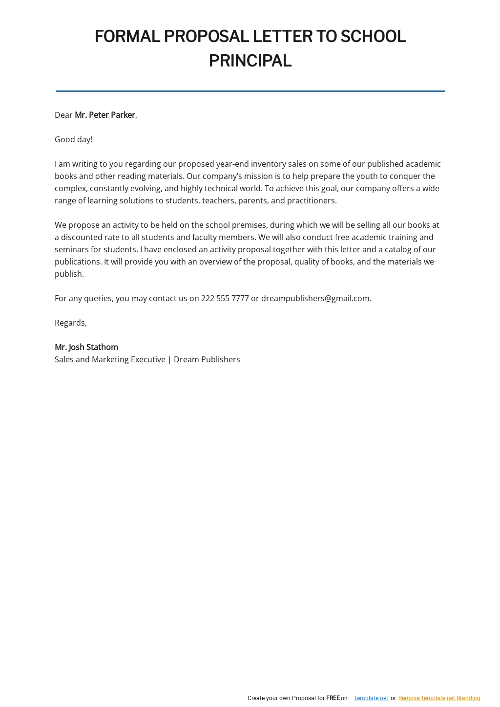 Formal Proposal Letter to School Principal Template - Google Docs, Word