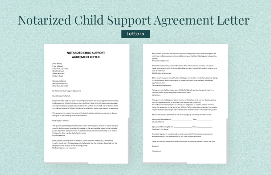Notarized Child Support Agreement Letter