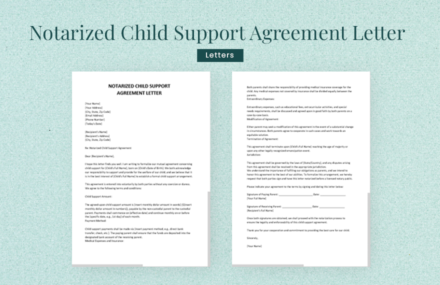 Free Notarized Child Support Agreement Letter Download In Word 