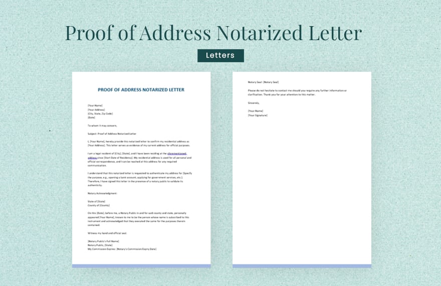 Proof of Address Notarized Letter in Word, Google Docs, Apple Pages