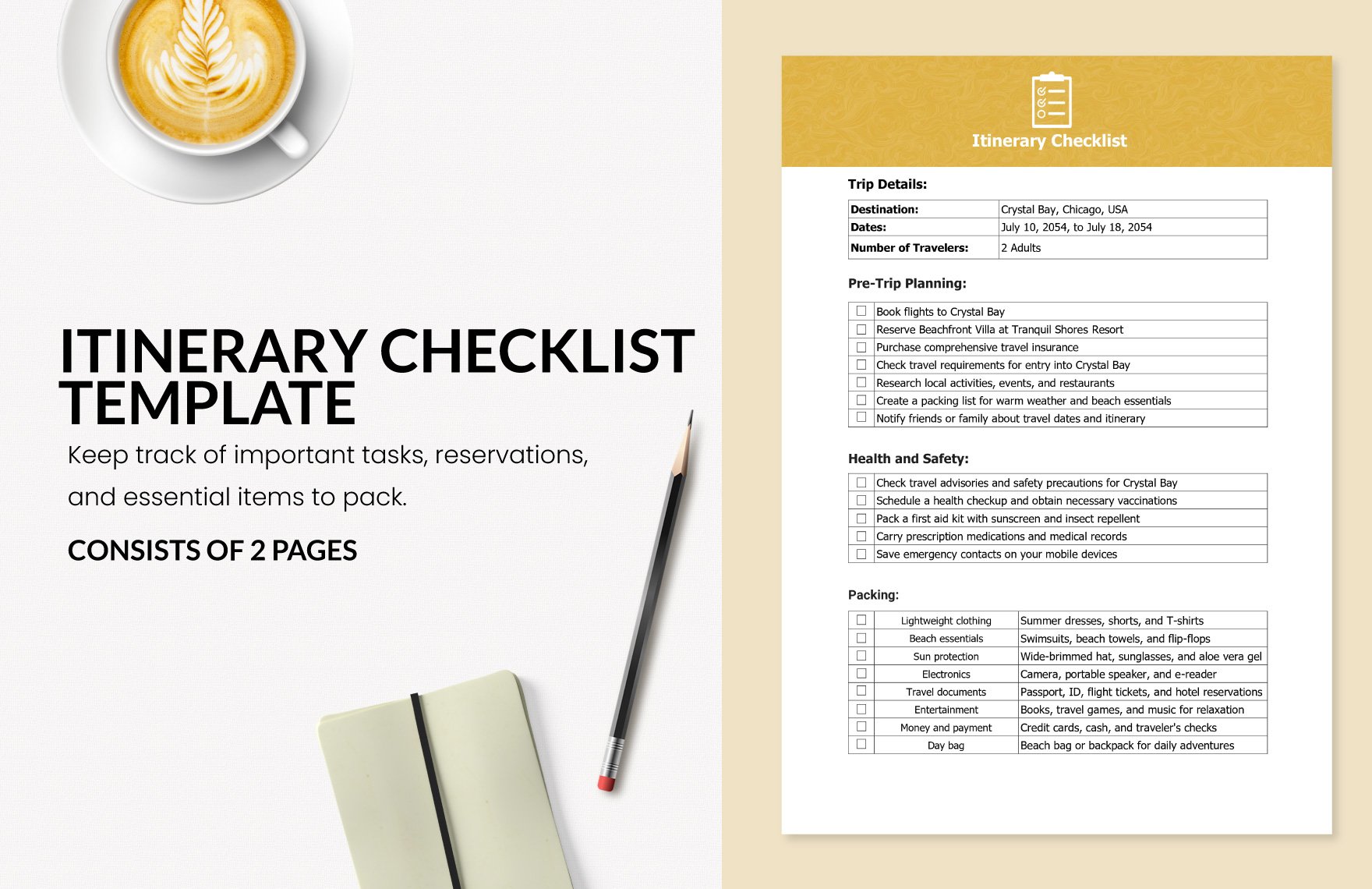 Itinerary Checklist Template