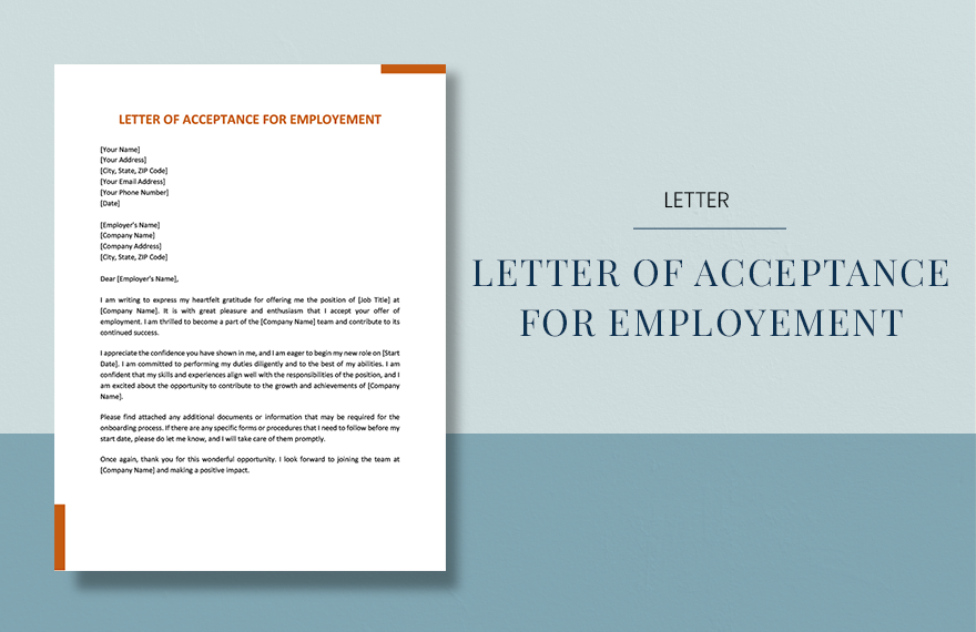 Free Letter Of Acceptance For Employment