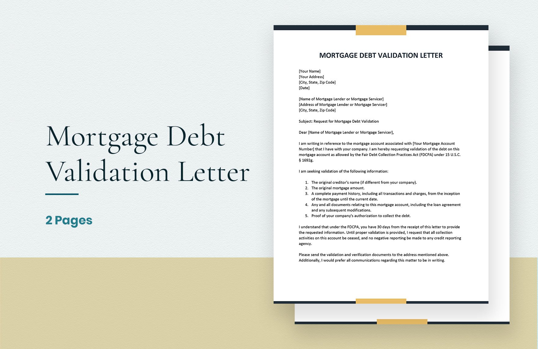Mortgage Debt Validation Letter in Word, Google Docs, Apple Pages