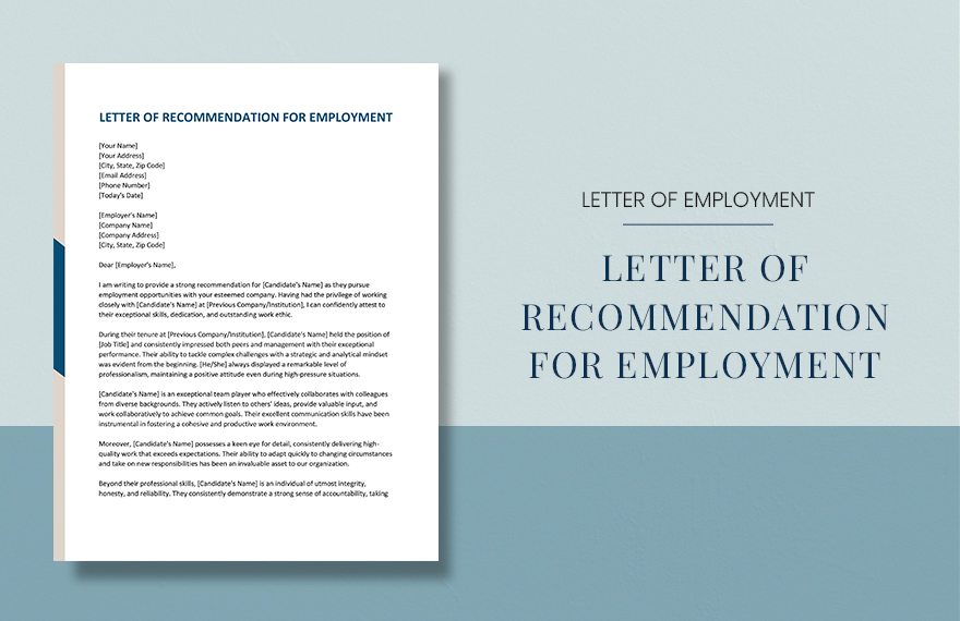 Free Letter of Recommendation for Employment - Download in Word, Google ...