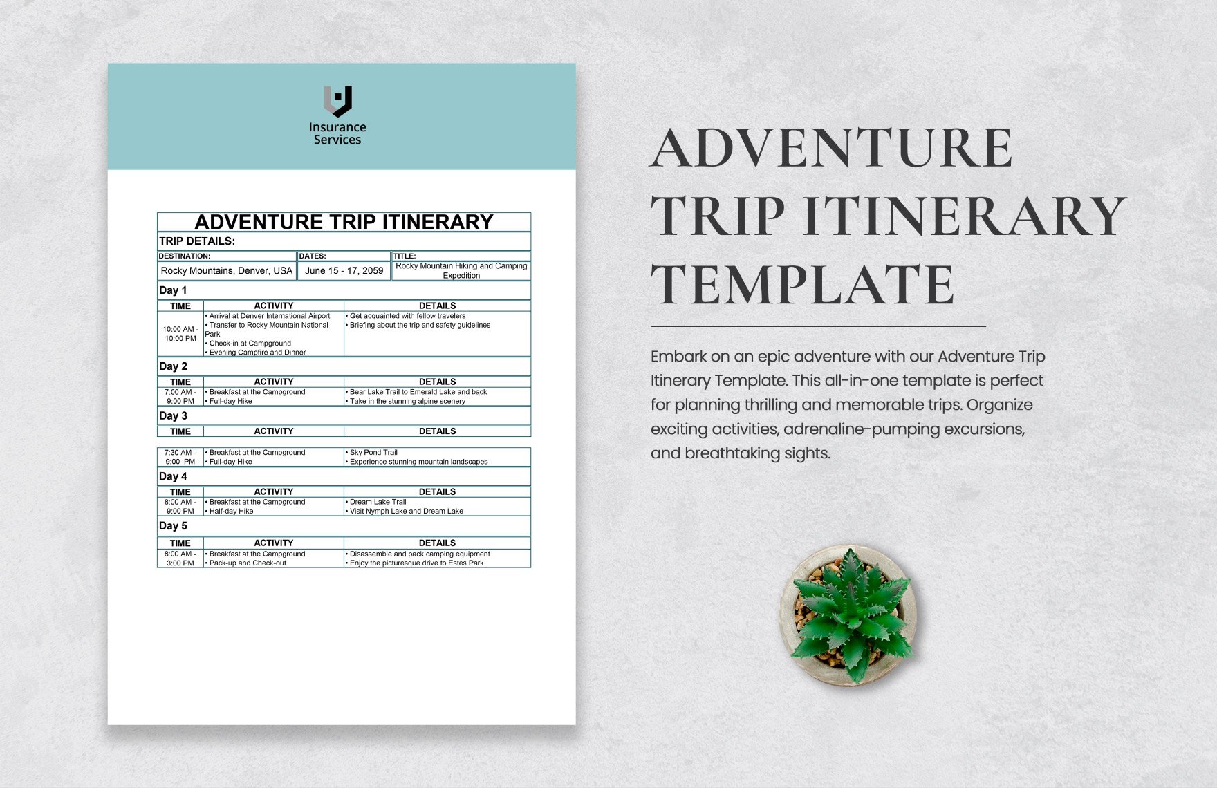 Adventure Trip Itinerary Template