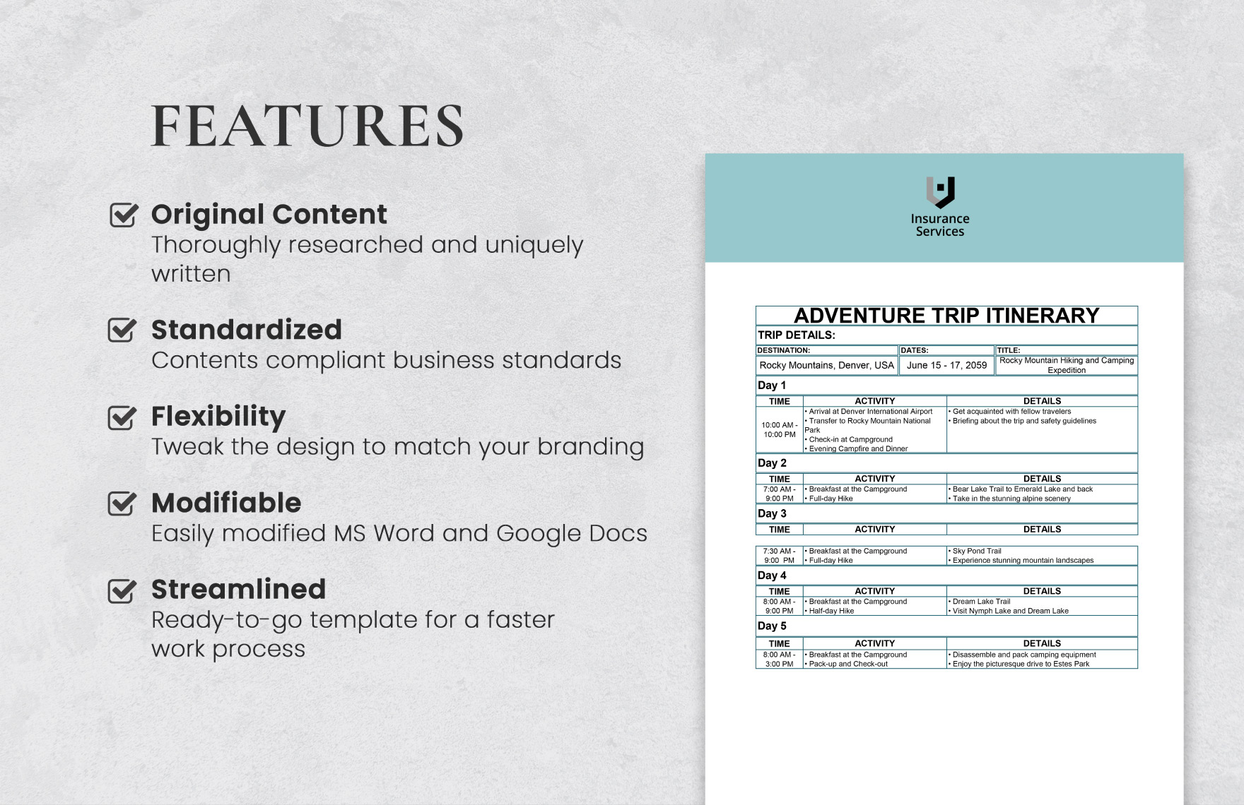 Adventure Trip Itinerary Template