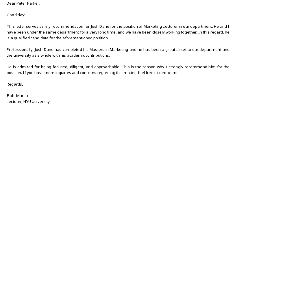 Preschool Teacher Recommendation Letter Template - Google Docs, Word ...