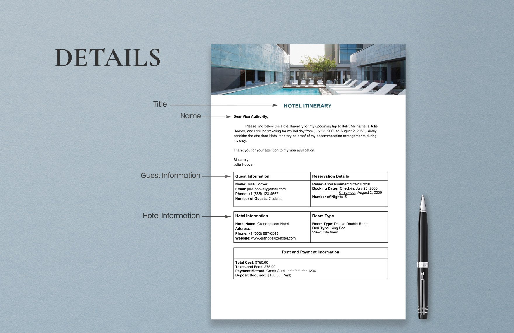 Hotel Itinerary Template