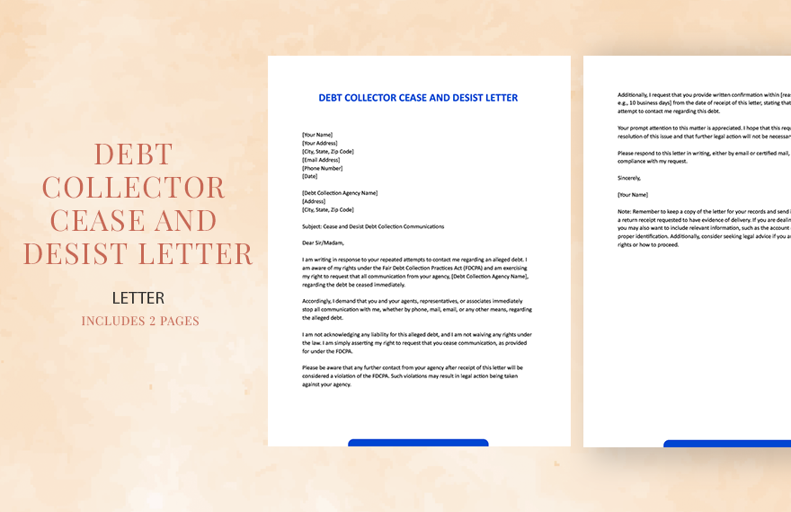 Debt Collector Cease and Desist Letter in Word, Google Docs, Apple Pages