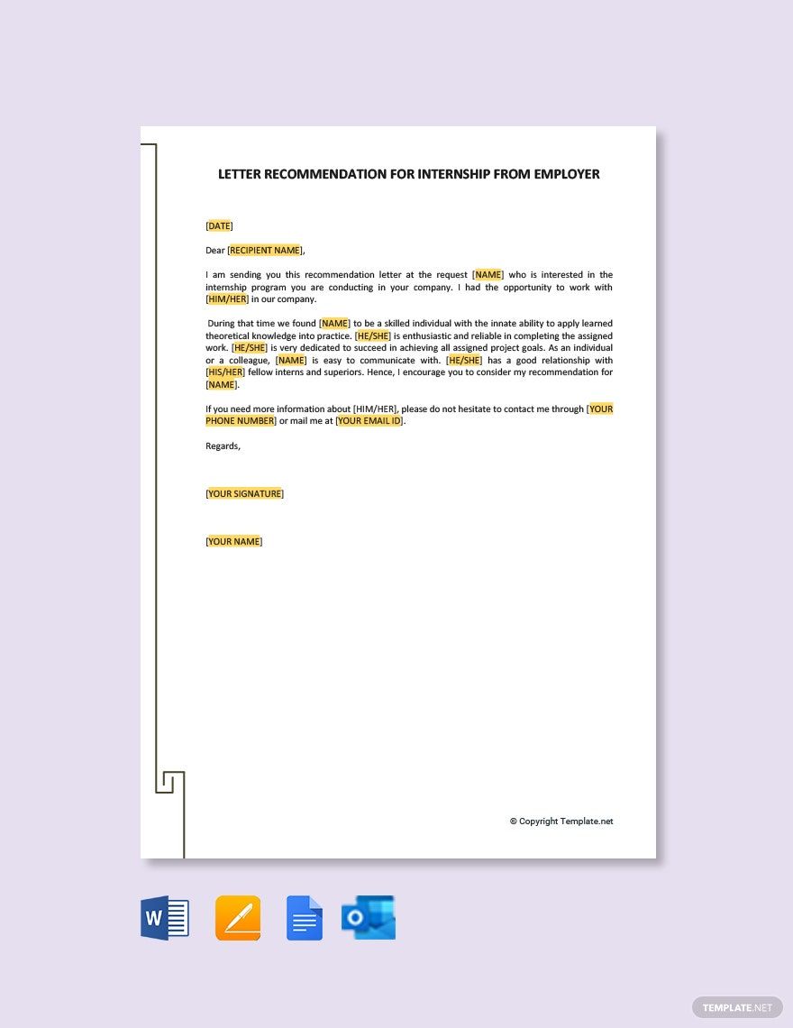 Free Letter Of Recommendation For Internship From Employer Download 