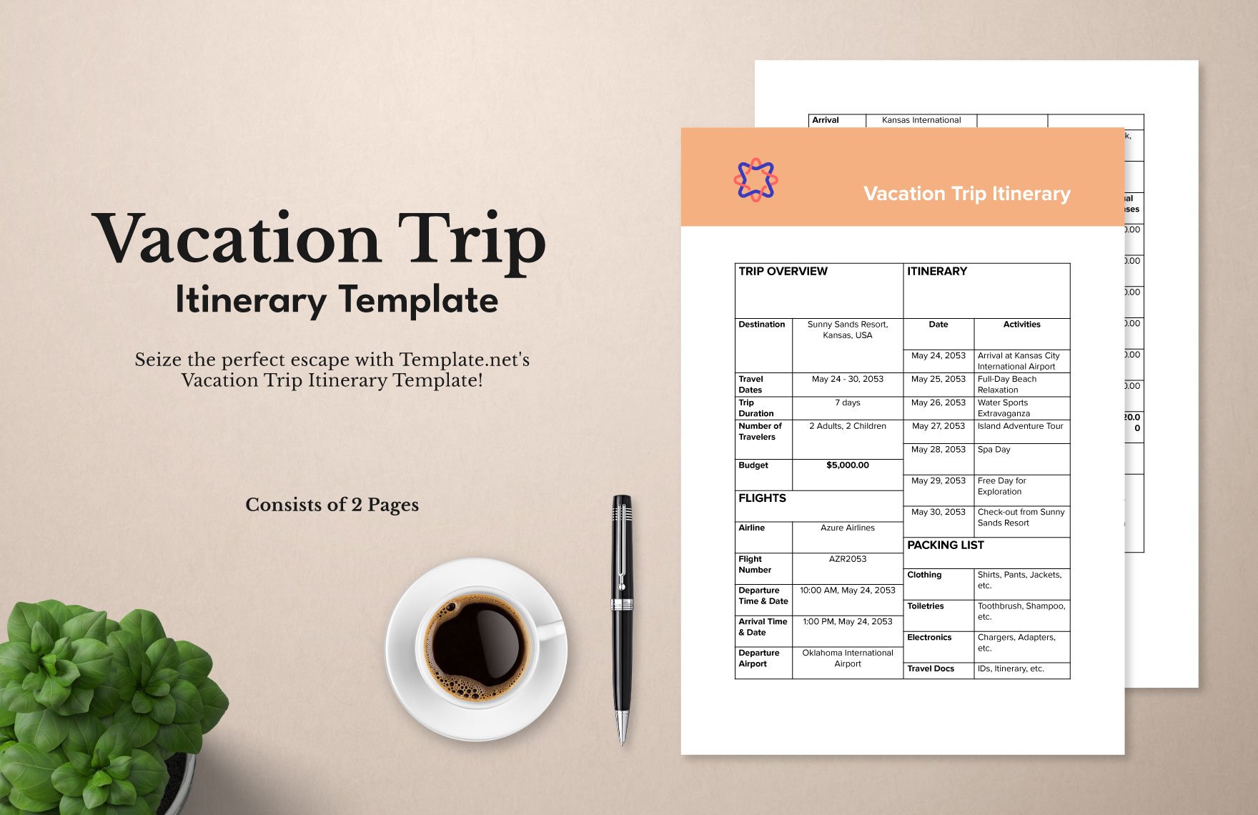 Vacation Trip Itinerary Template
