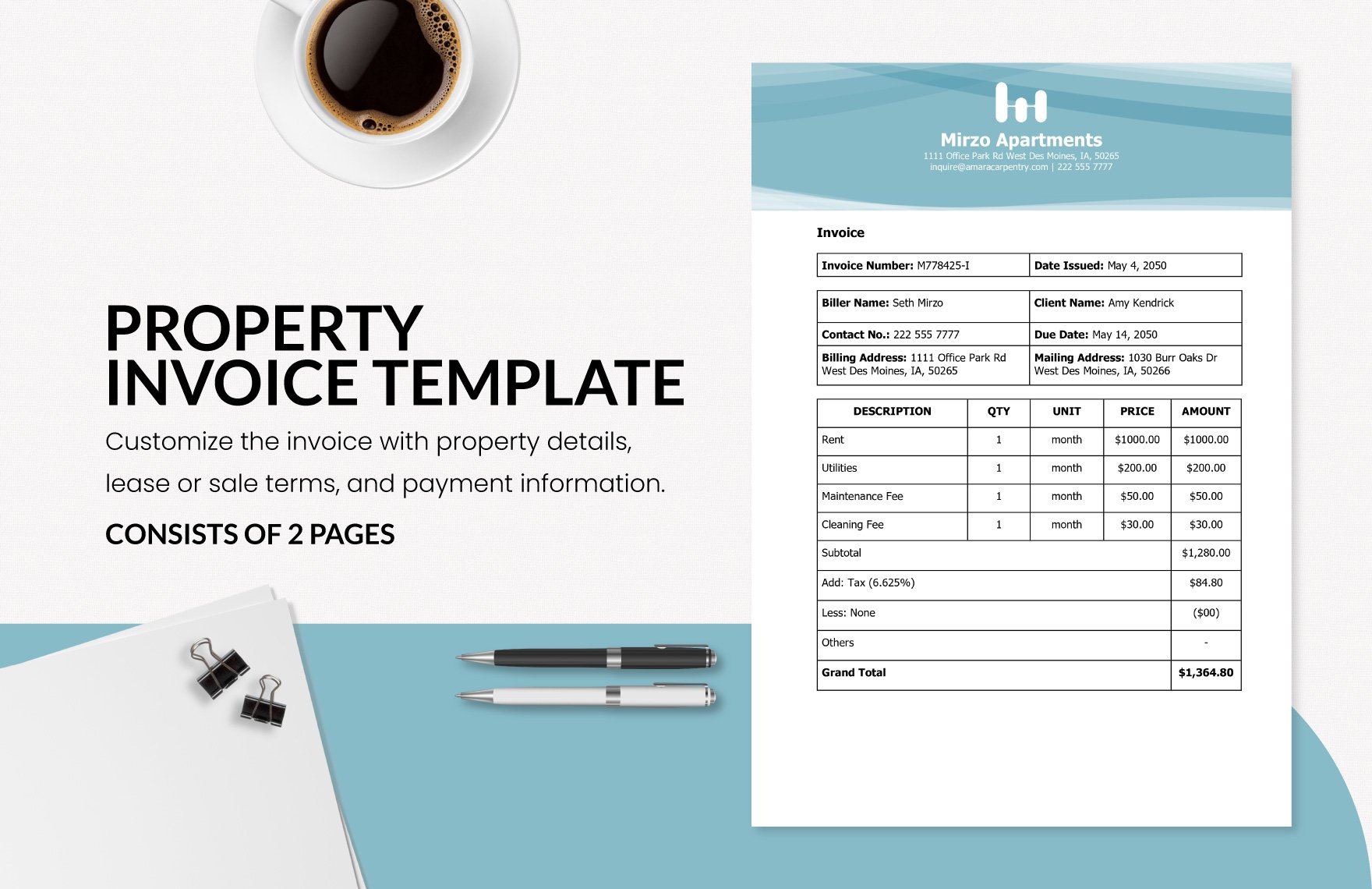 Free Property Invoice Template in Word, Google Docs, PDF