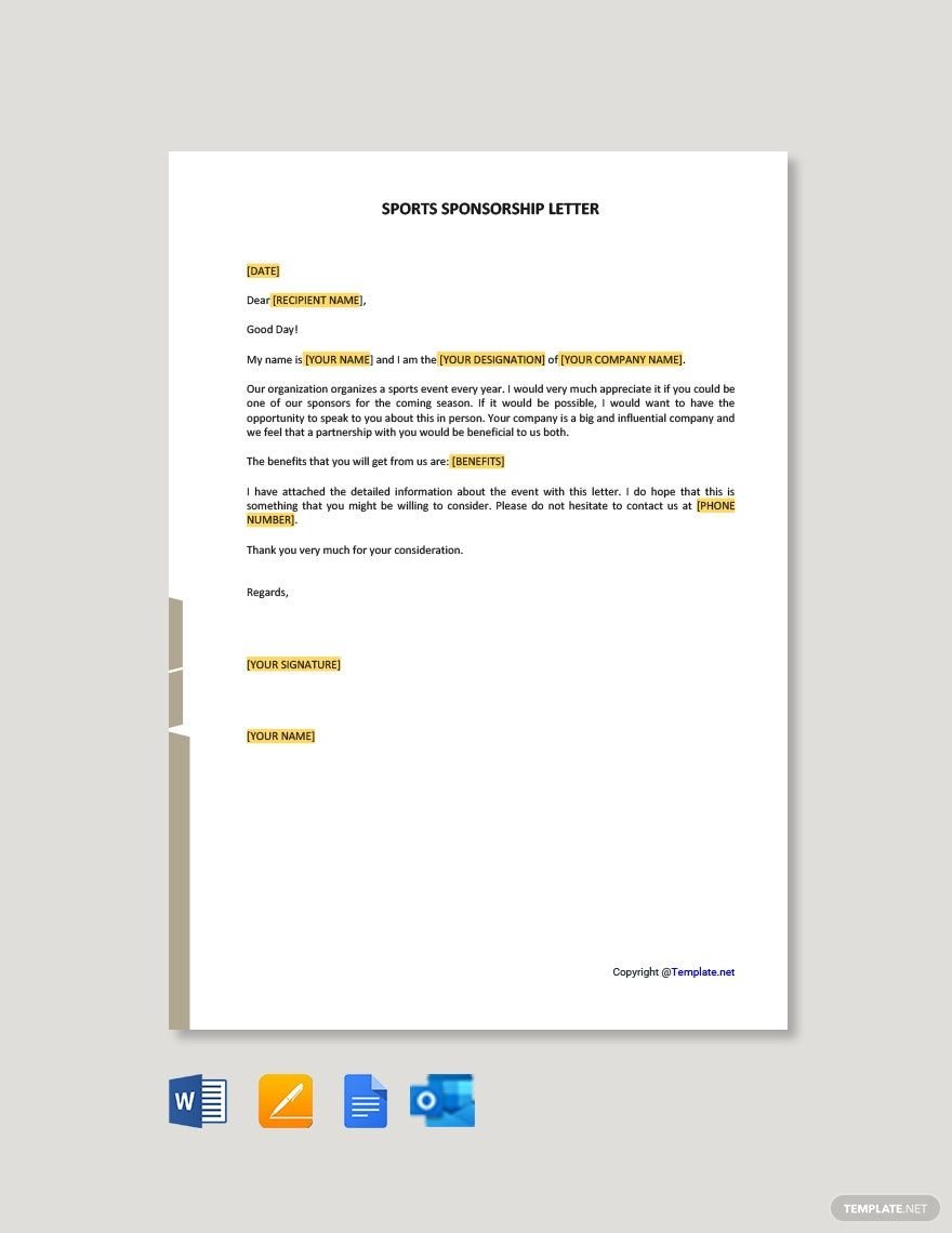 Sports Sponsorship Letter in Word, Google Docs, PDF, Apple Pages, Outlook