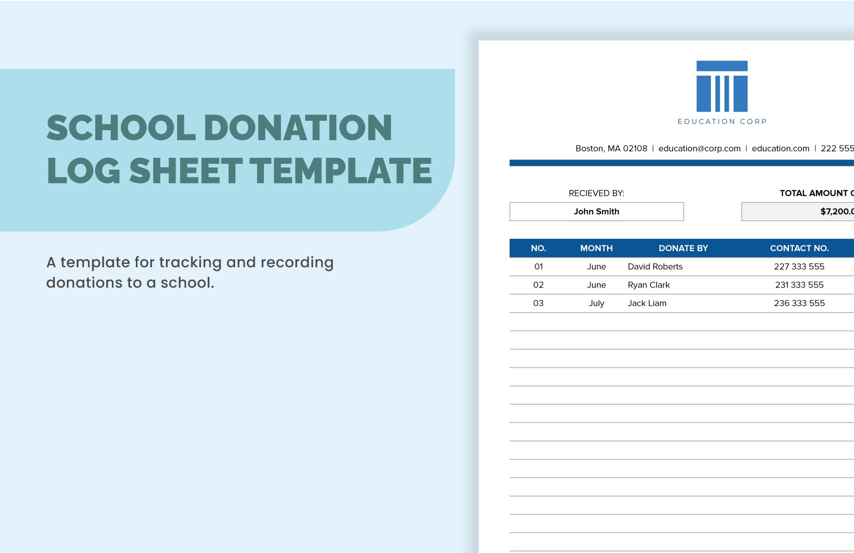 School Donation Log Sheet Template