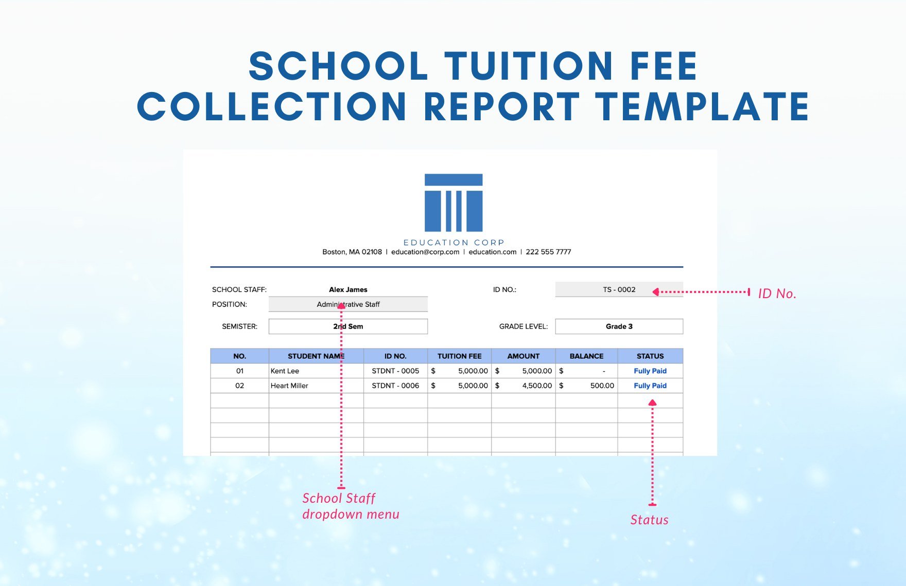 School Tuition Fee Collection Report Template