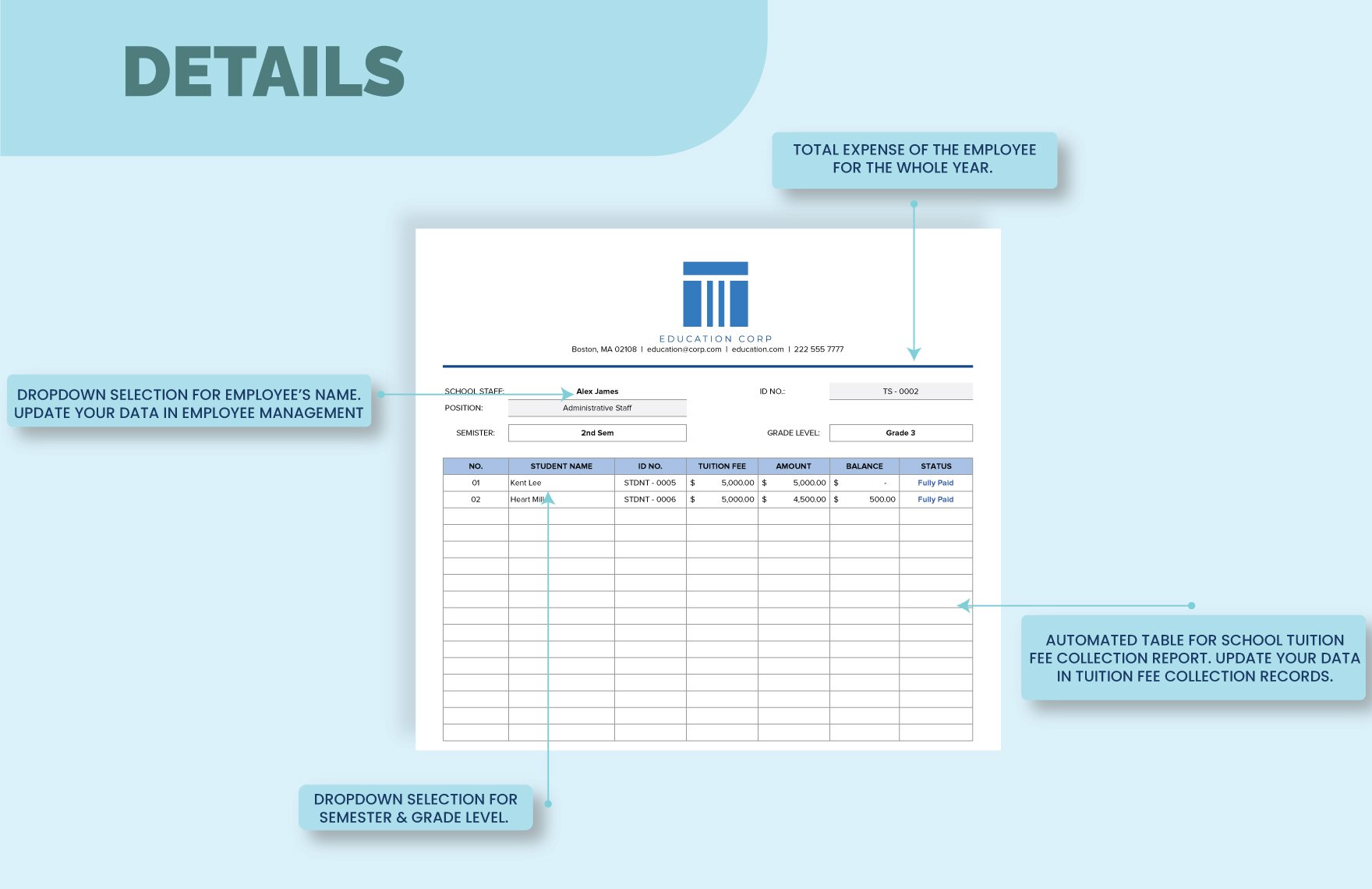 School Tuition Fee Collection Report Template