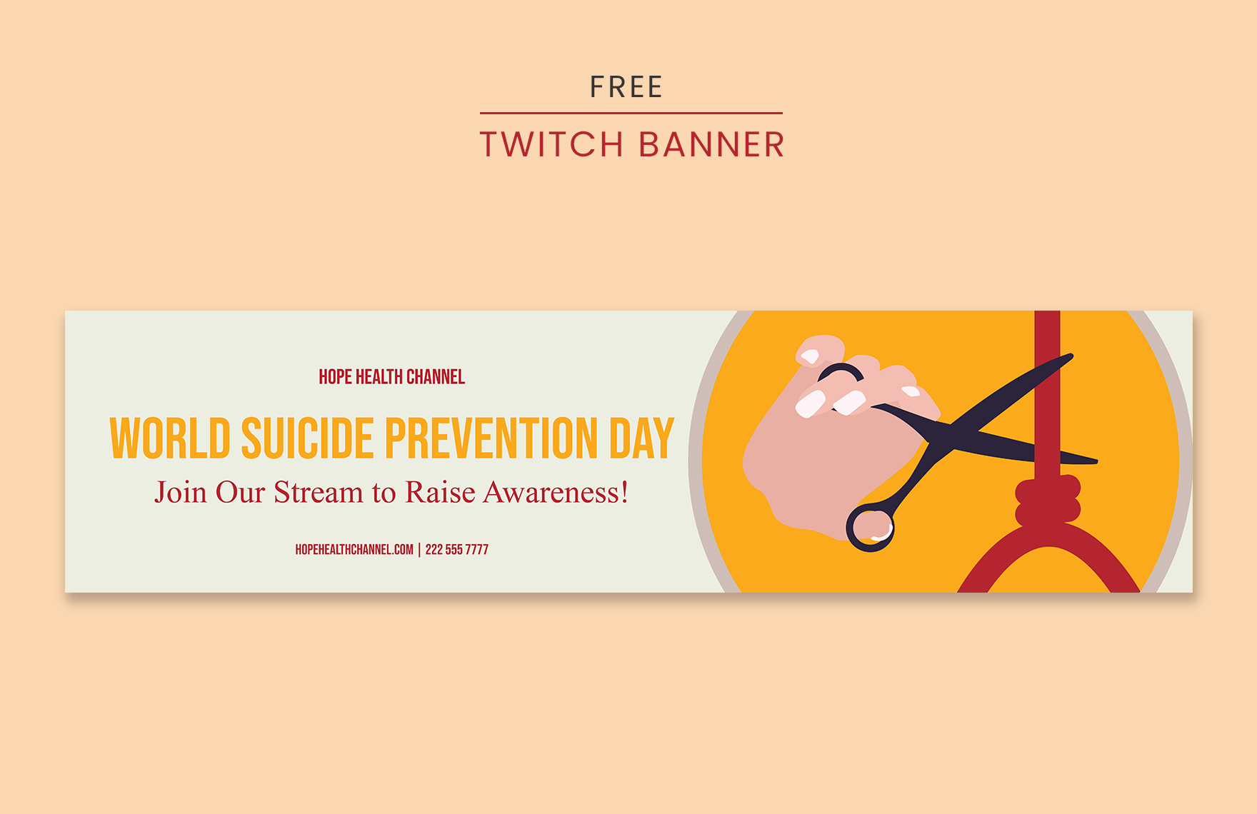 Free World Suicide Prevention Day Twitch Banner in PDF, Illustrator, SVG, JPEG